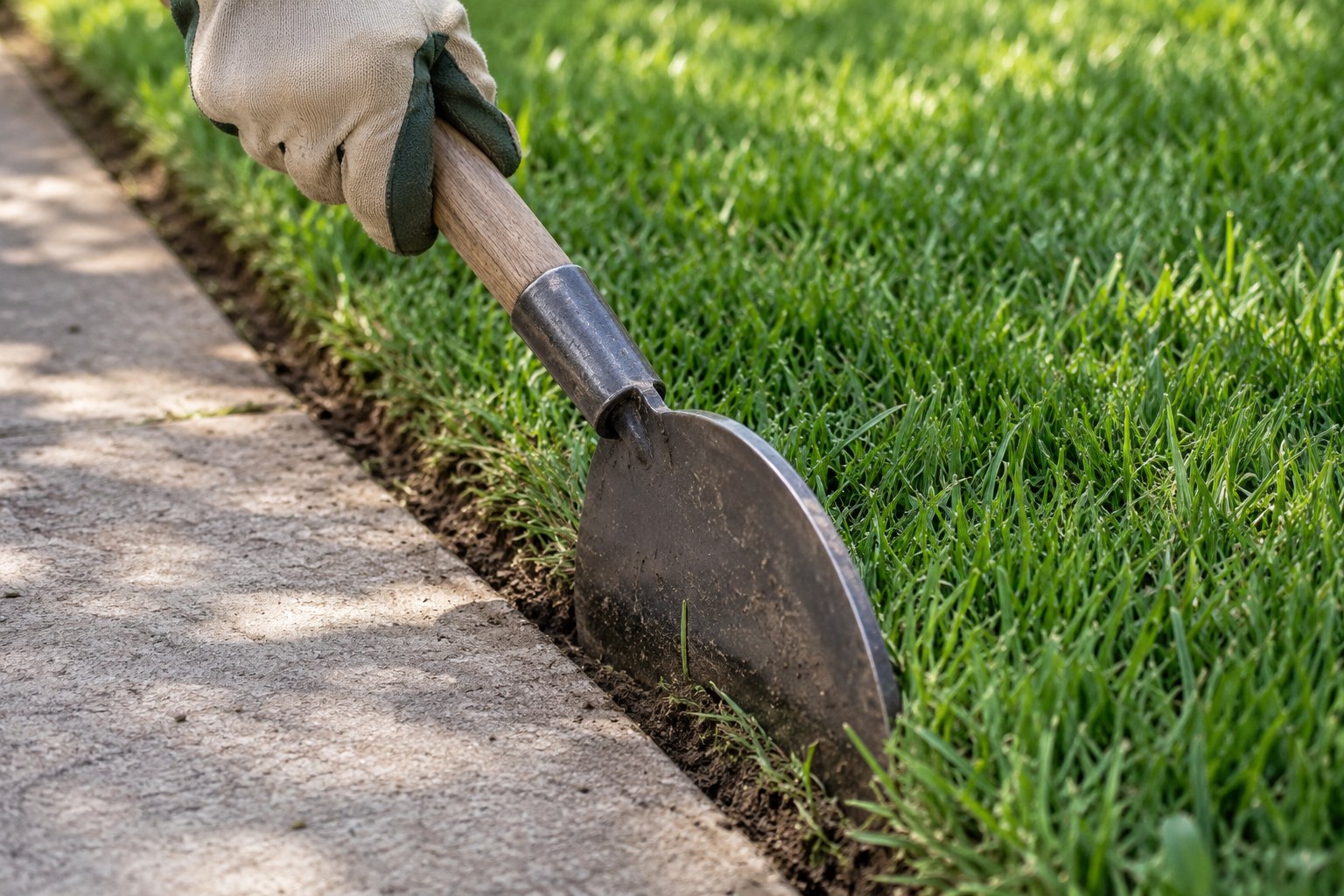 Detailed lawn edging beside a neat garden path
