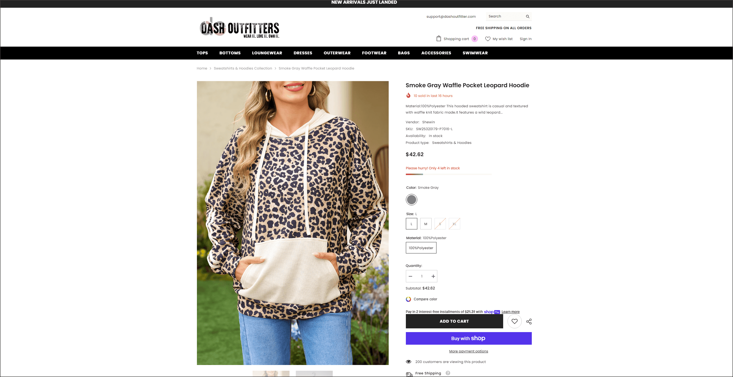 Dash Outfitters ecommerce product page design