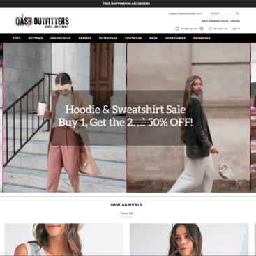 Women wearing hoodies and sweatshirts at Dash Outfitters sale event.