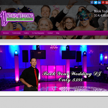 DJ Noji wedding DJ performing at a vibrant event with colorful lighting and guests dancing.