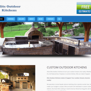 Custom outdoor kitchen with stone facade, grill, and seating area for outdoor entertaining.