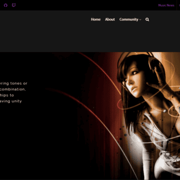 Woman listening to music with headphones, vibrant light trails, and dark background.