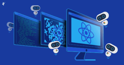 Illustration of different SEO strategies with coding and robot icons on screens.