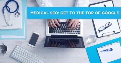 Medical professional using laptop for SEO strategies in a healthcare setting.