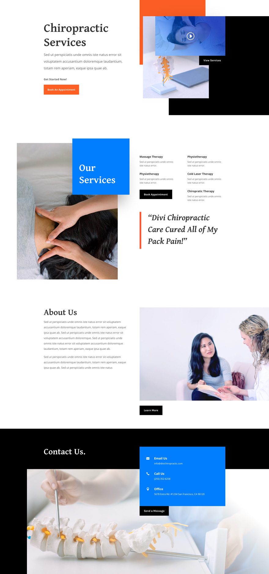 Chiropractors web design layouts