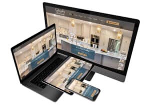 Remodeling & renovation contractors showcase their updated kitchen website on multiple devices.