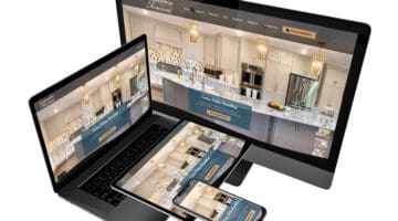 Remodeling & renovation contractors showcase their updated kitchen website on multiple devices.