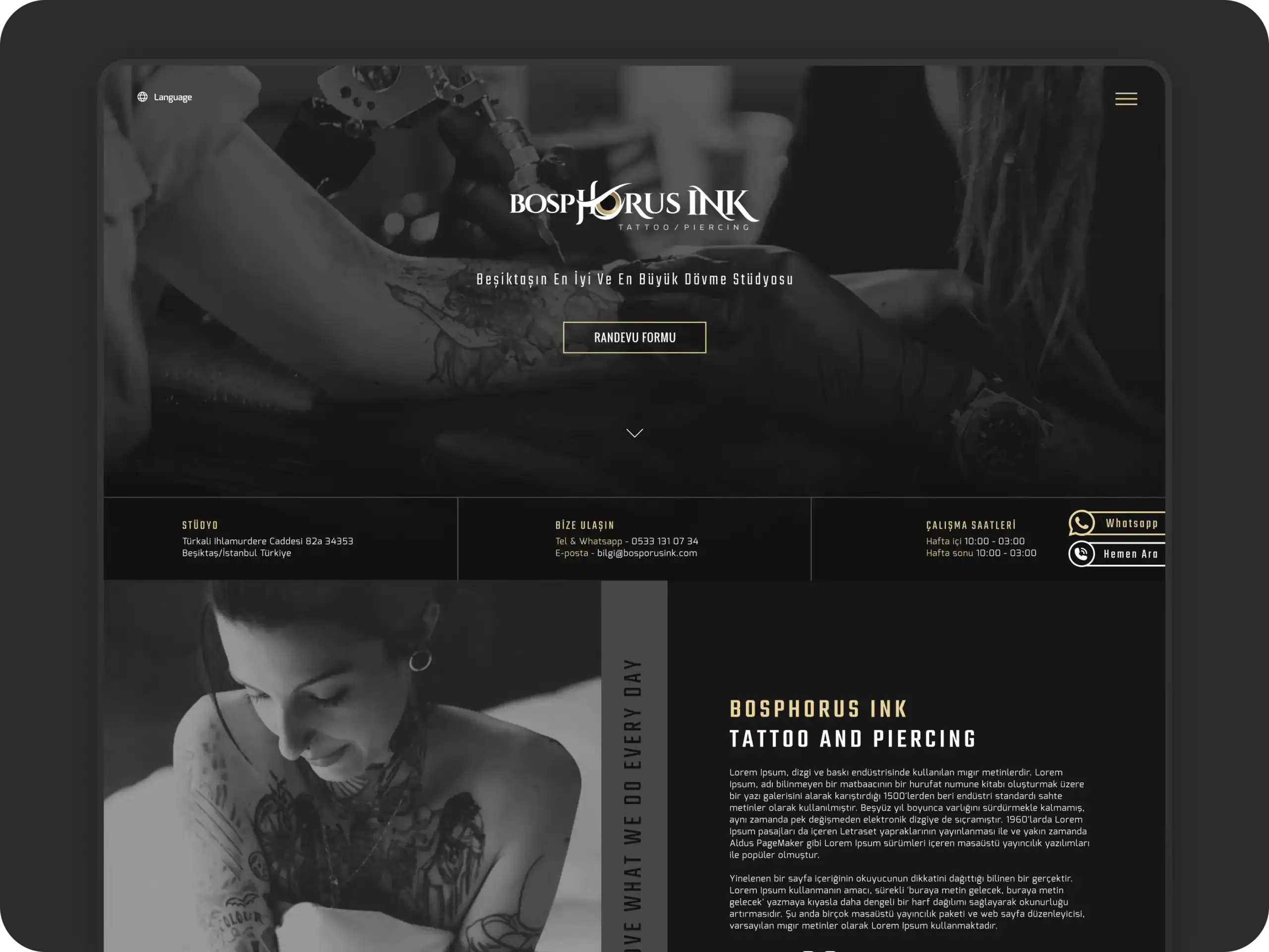 Tattoo & Piercing Studios Web Design
