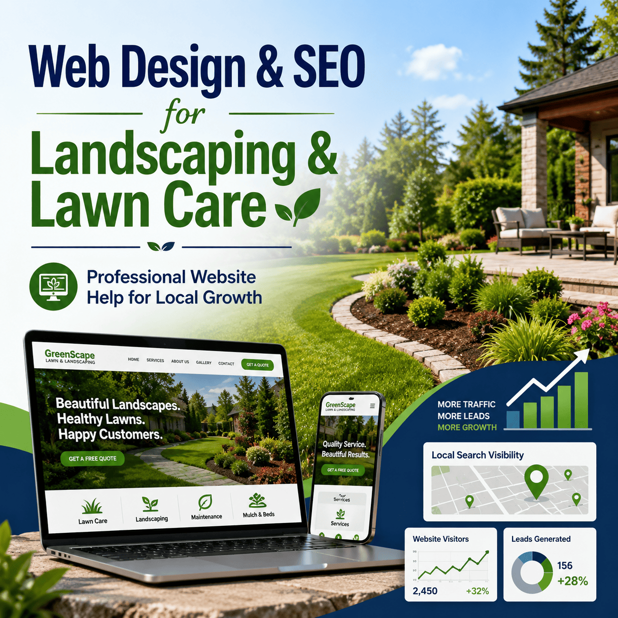 Custom web design for landscaping and lawn care businesses in Kansas City, boosting local SEO and cu.