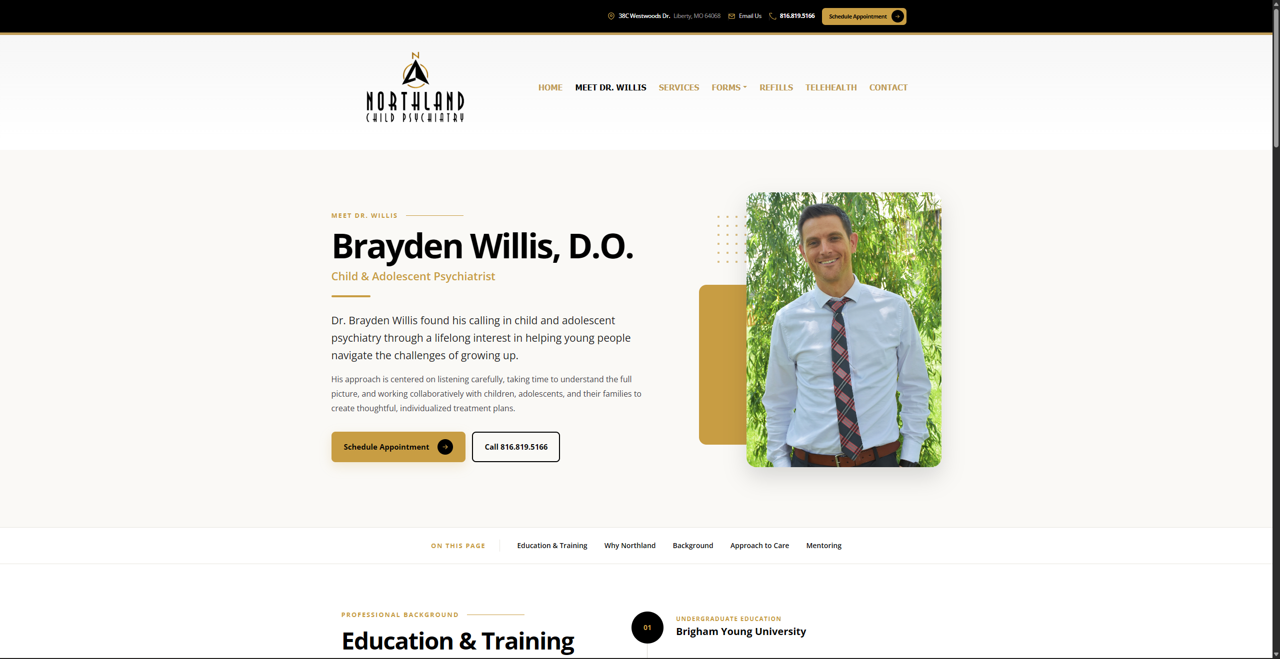 Northland Child Psychiatry inner page website layout