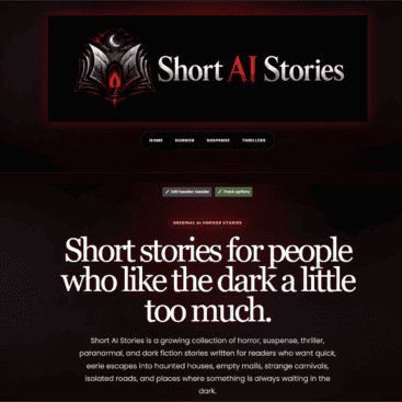 Short AI Stories logo with dark background and red accents.