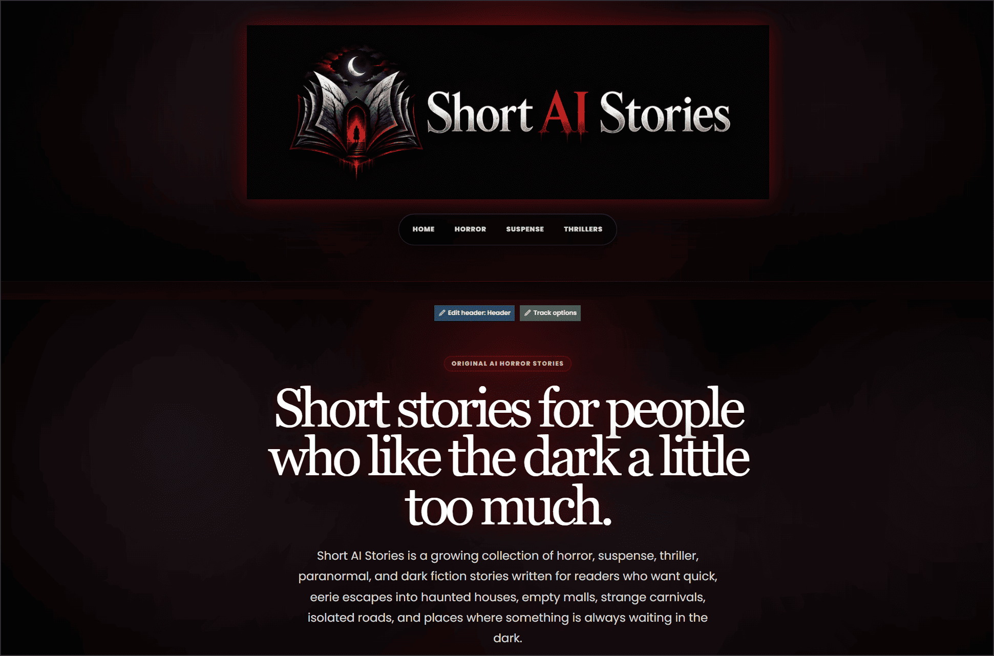 Short AI Stories homepage website design by OHS Publishing