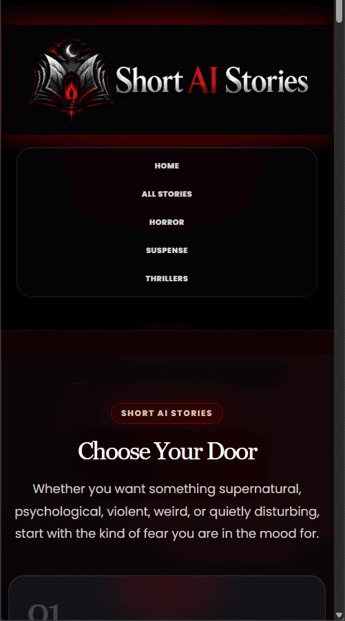 Short AI Stories mobile website layout
