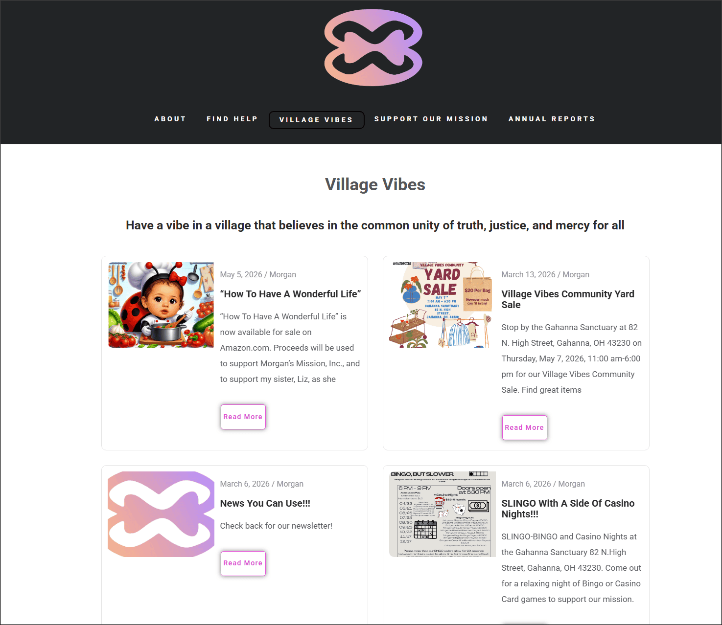 Morgan’s Mission resource or content section design