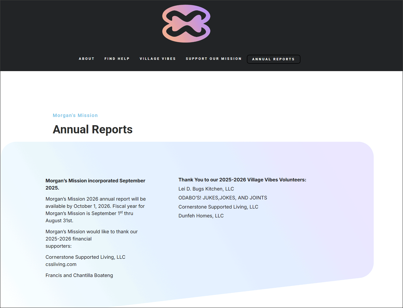 Morgan’s Mission mobile website layout