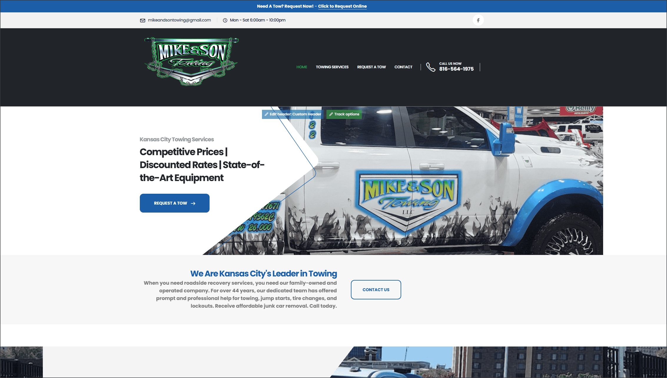 Mike and Son’s Towing homepage website design by OHS Publishing