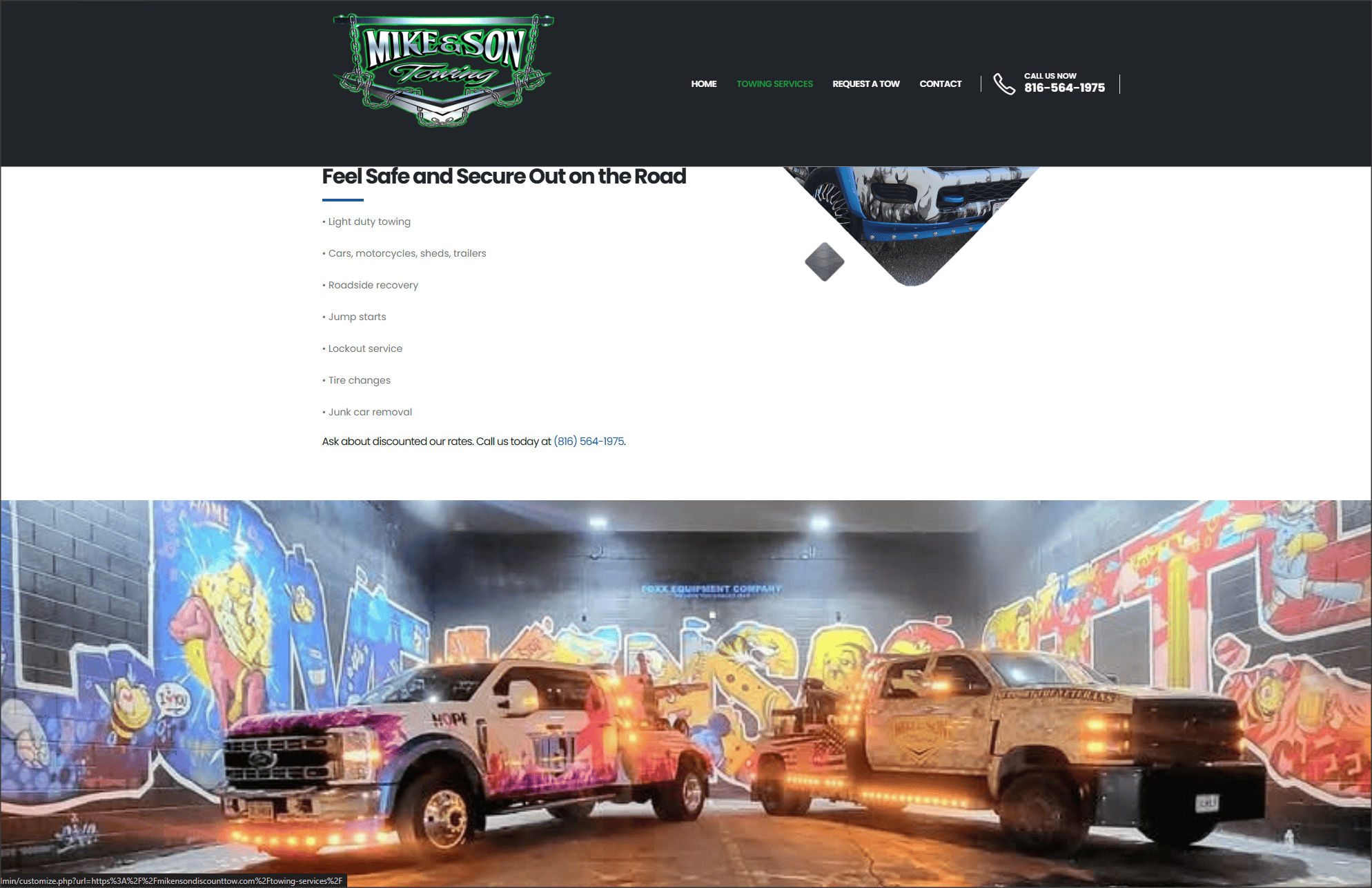 Mike and Son’s Towing service section website design