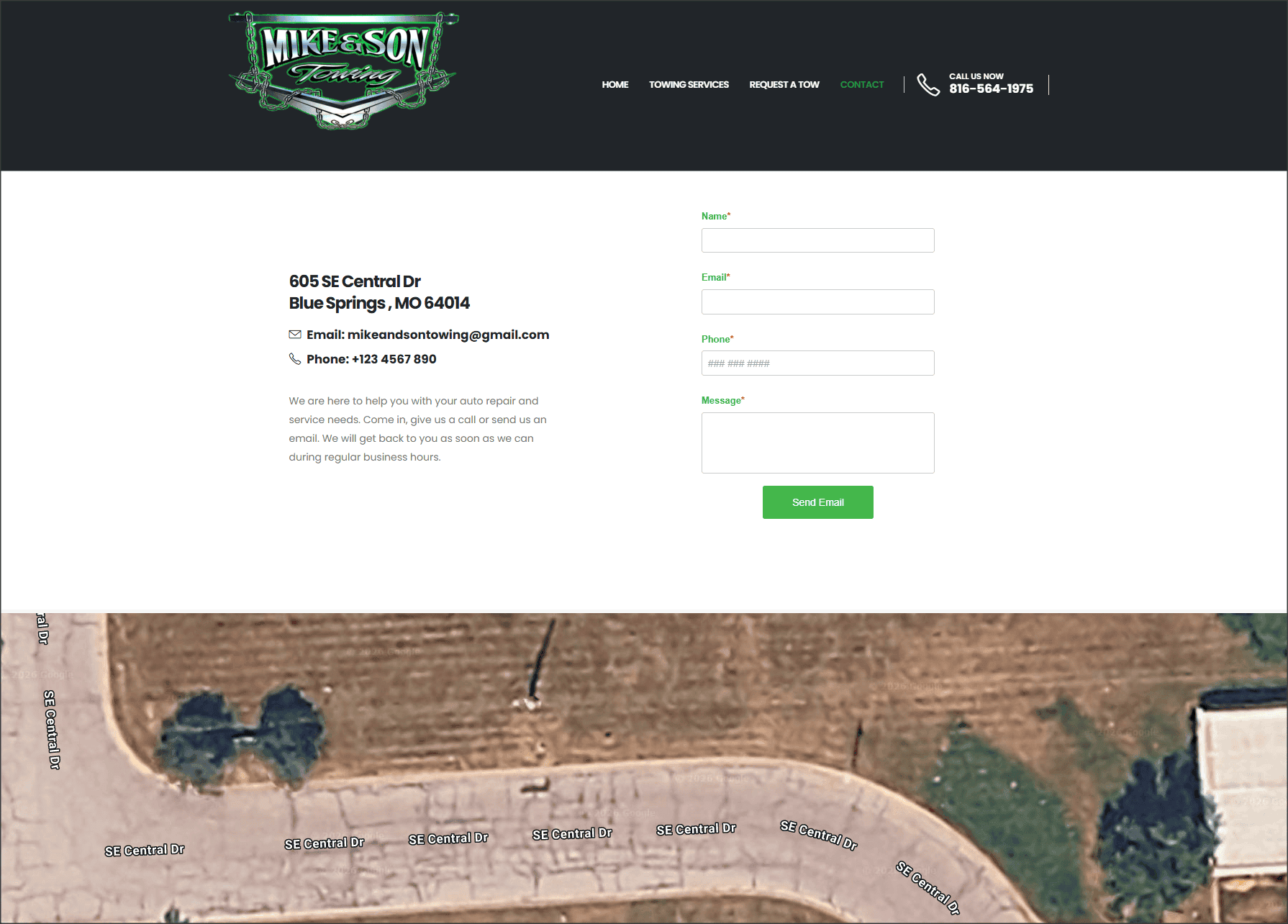 Mike and Son’s Towing mobile website layout