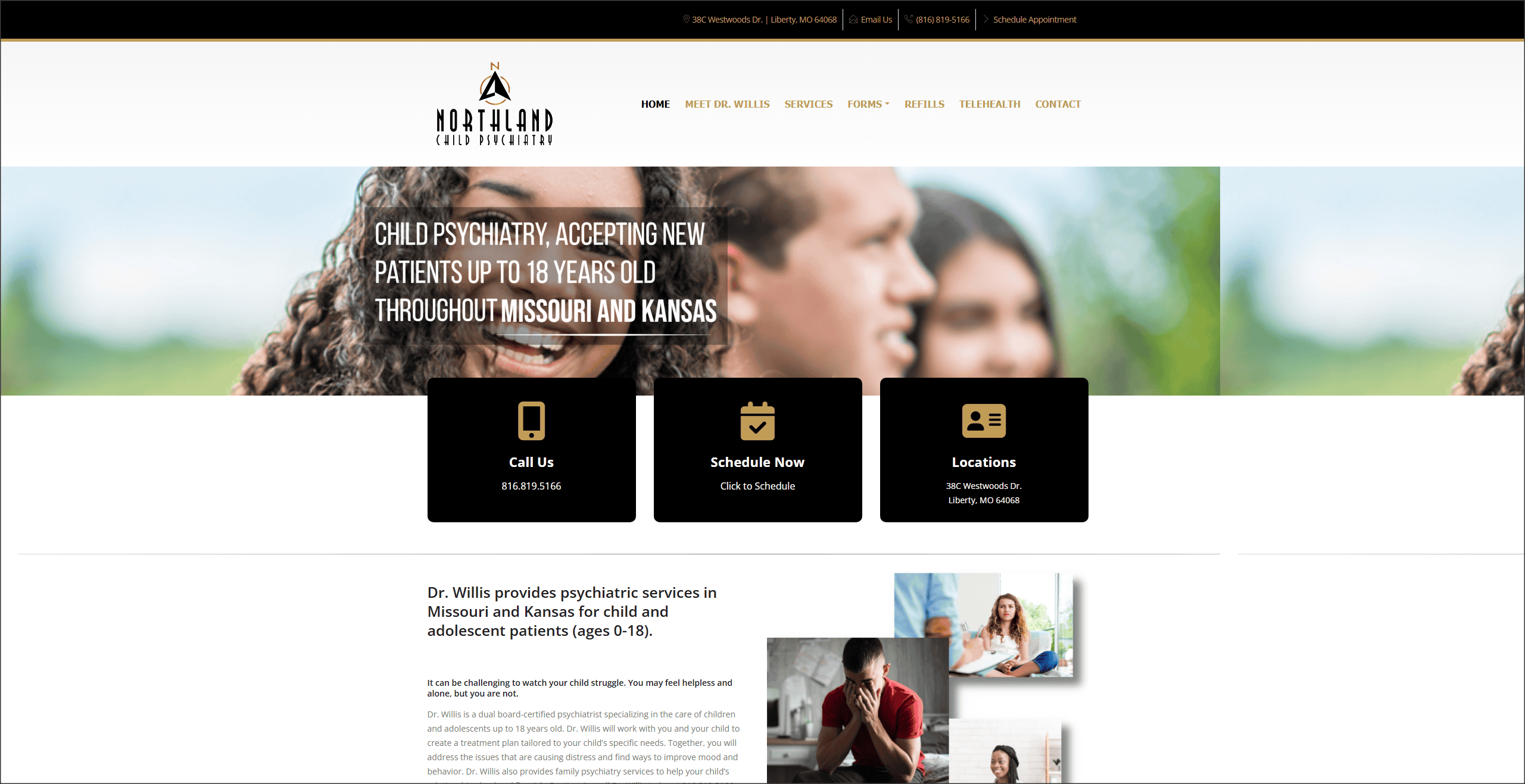 Northland Child Psychiatry homepage website design by OHS Publishing