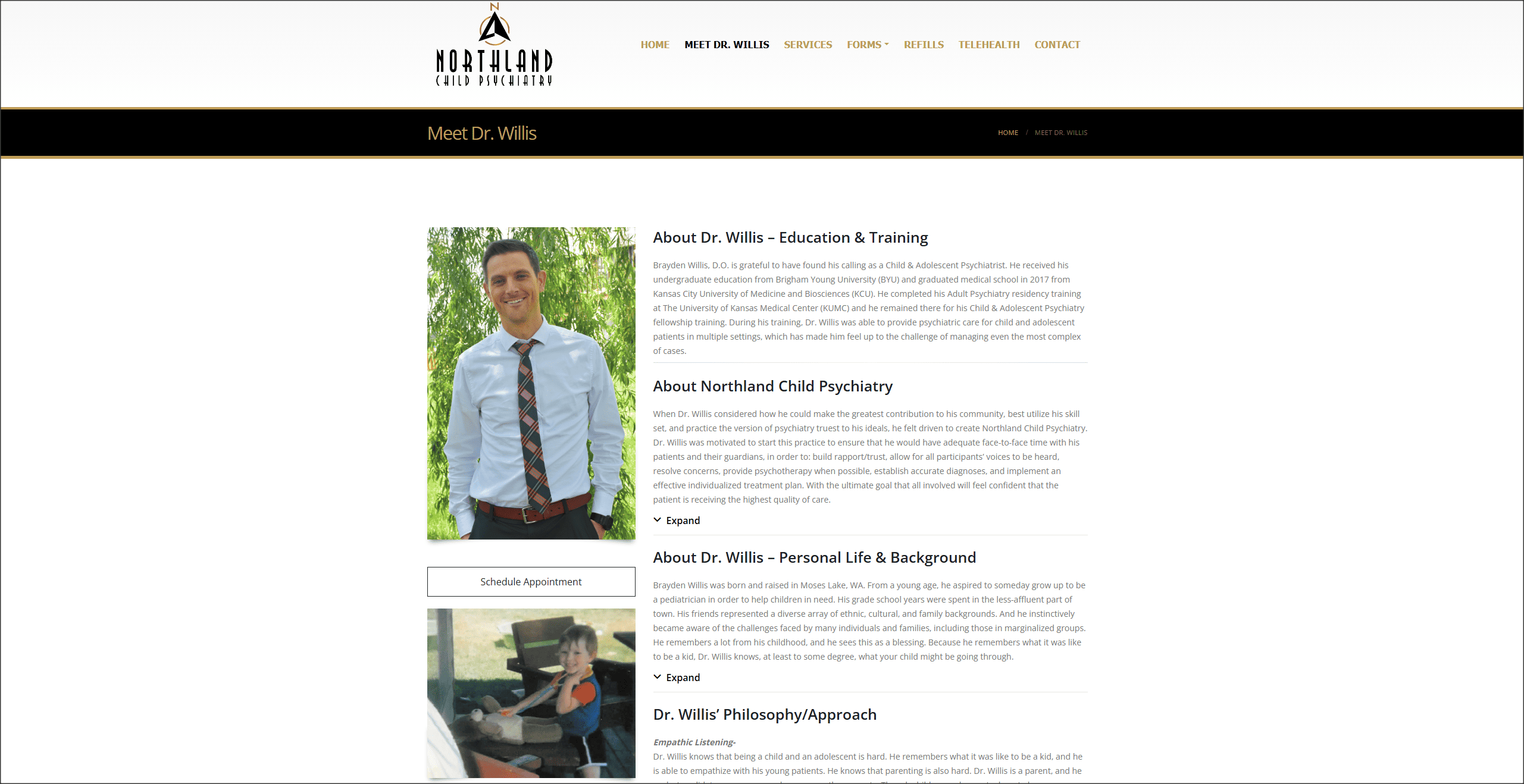 Northland Child Psychiatry inner page website layout