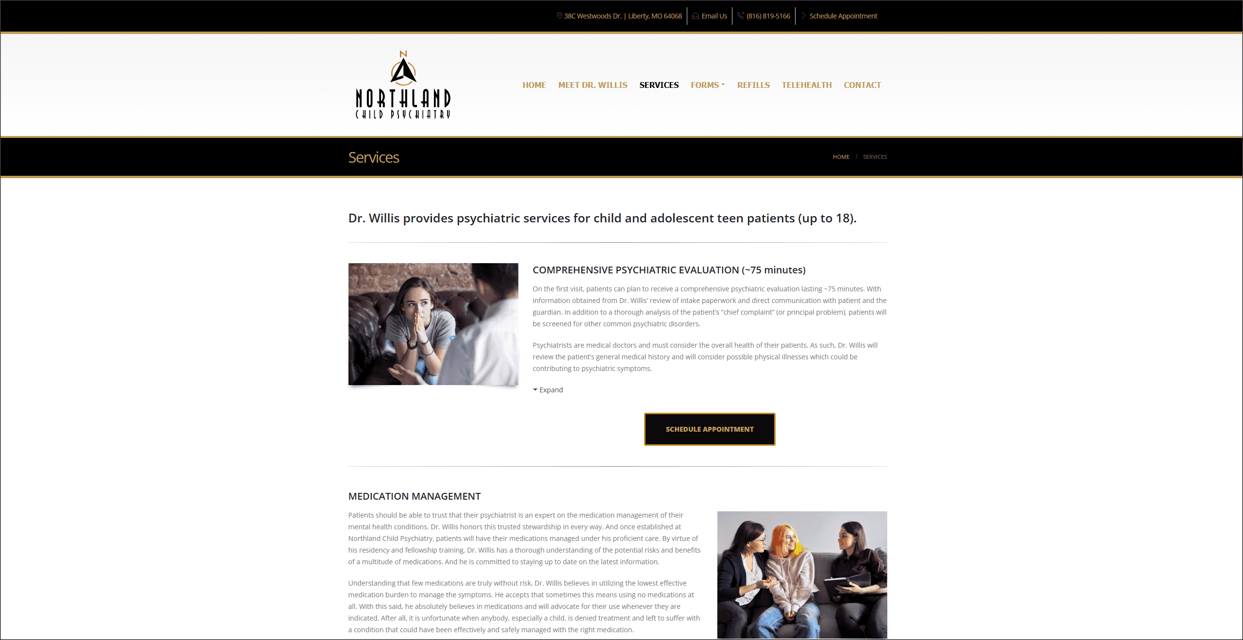 Northland Child Psychiatry contact section website design