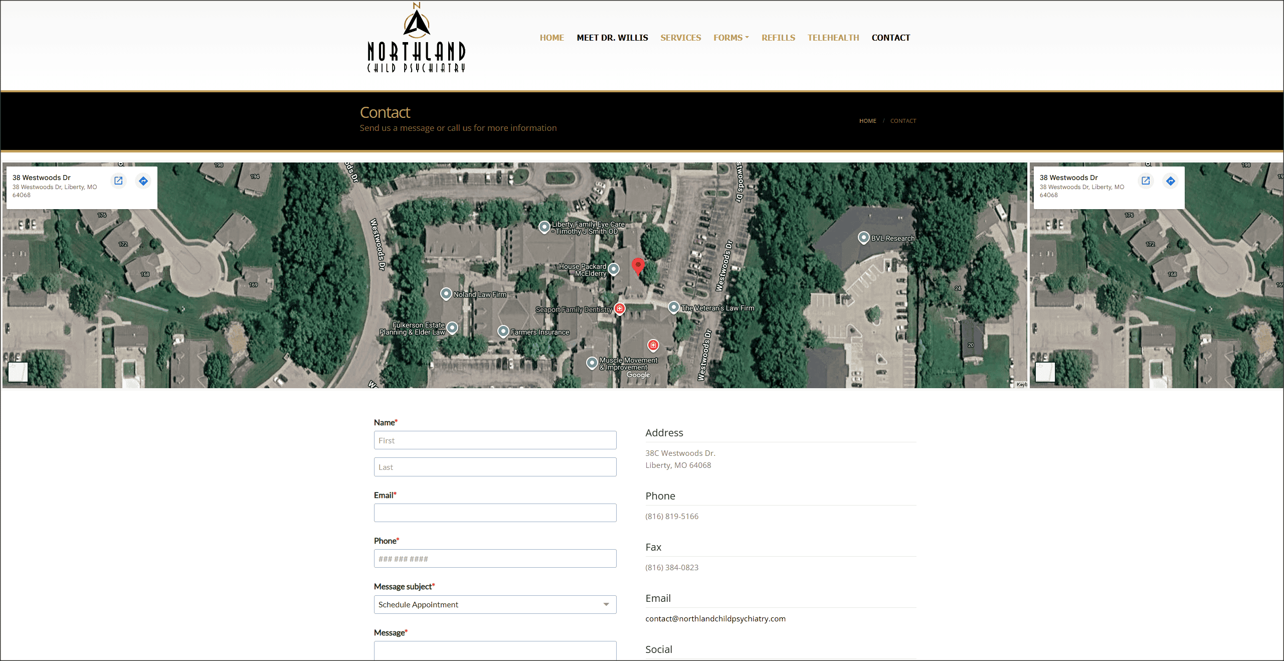 Northland Child Psychiatry mobile website layout