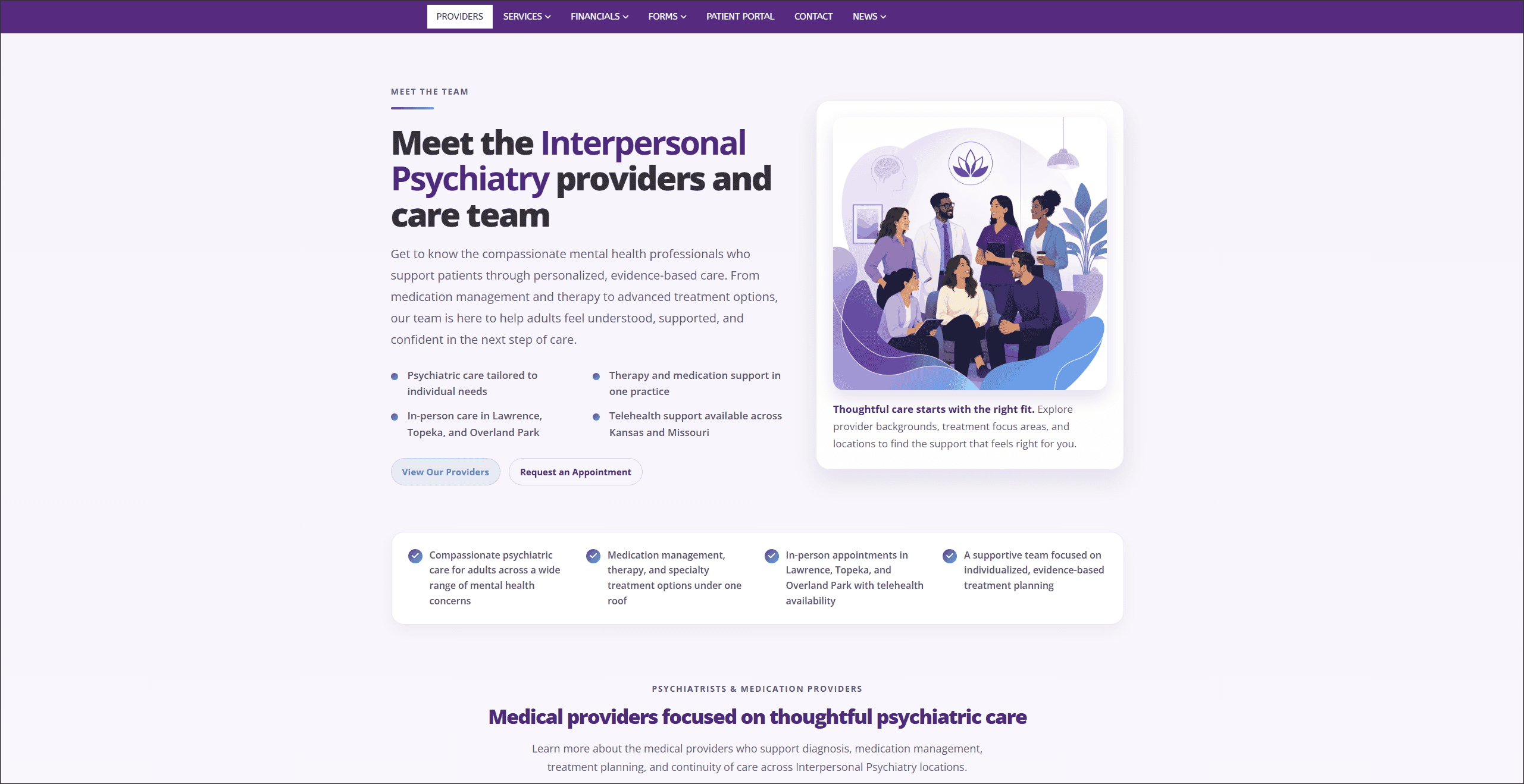 Interpersonal Psychiatry treatment services page layout