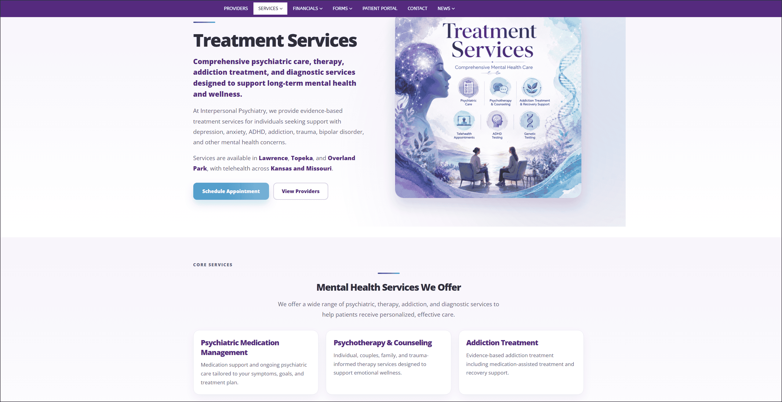 Interpersonal Psychiatry mental health condition page design