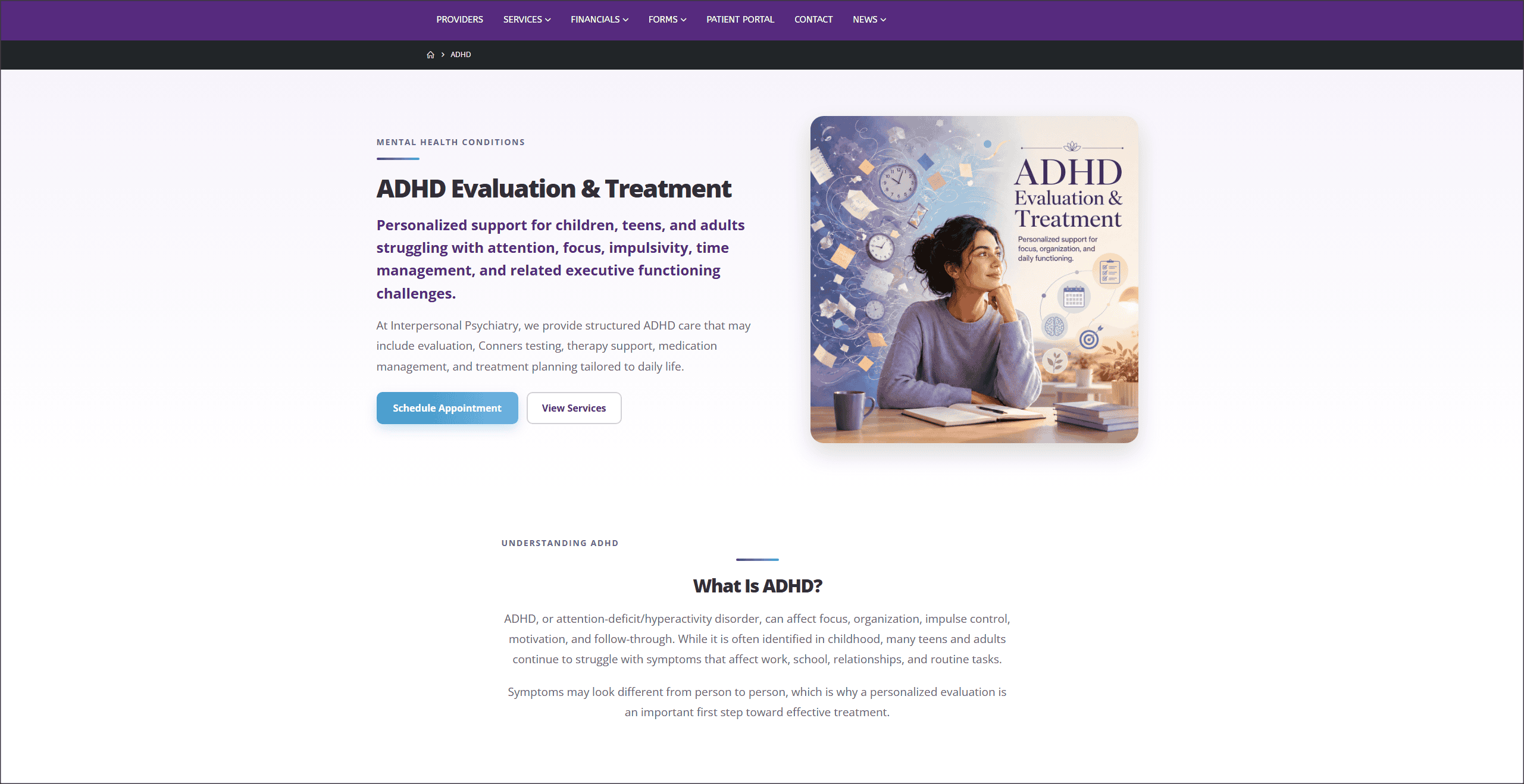 Interpersonal Psychiatry mobile website layout