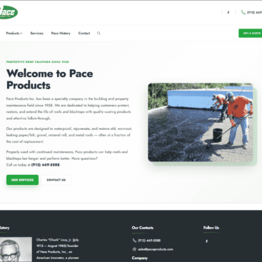 Kansas City web design and SEO services for Pace Products' website.