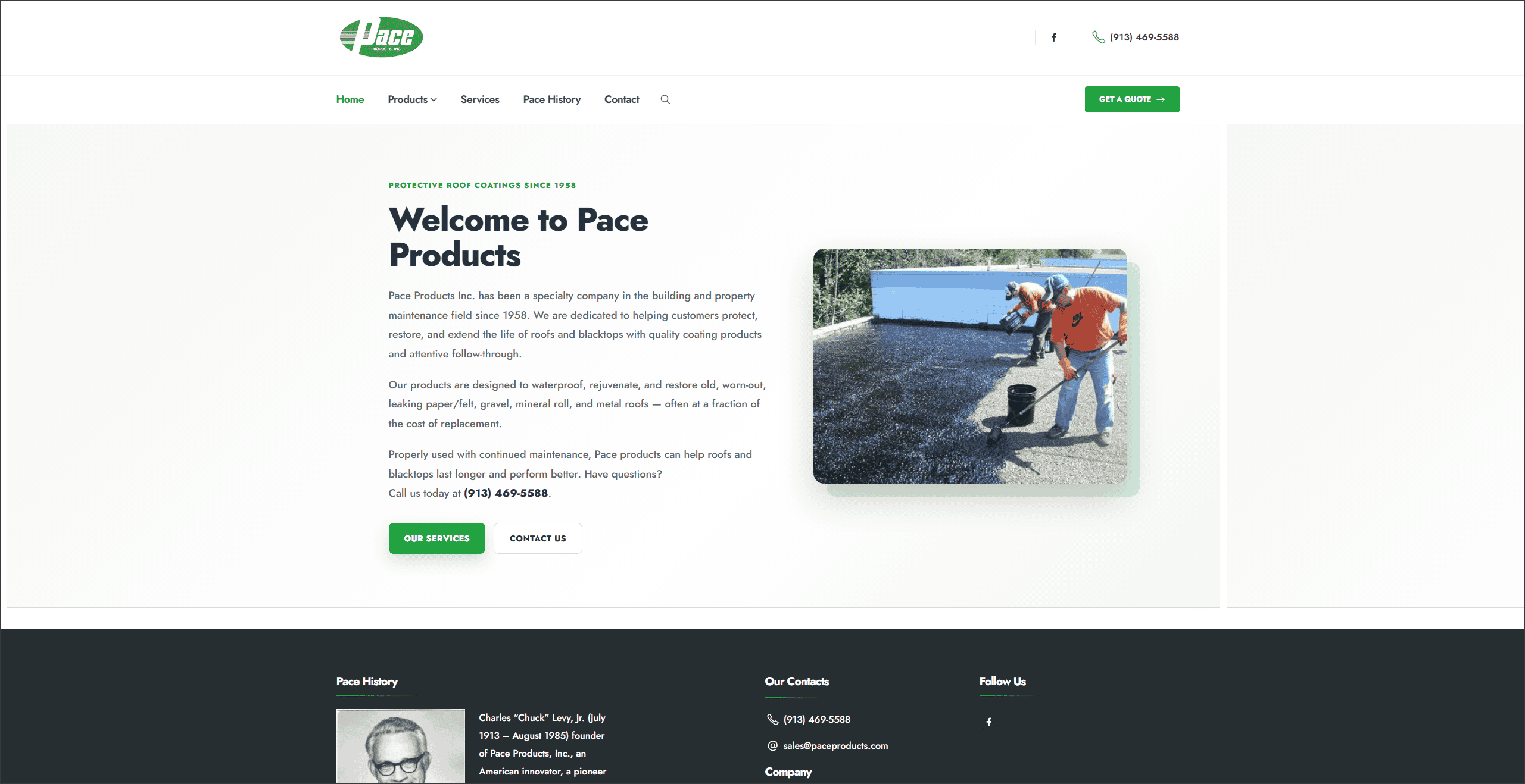 Pace Products homepage website design by OHS Publishing