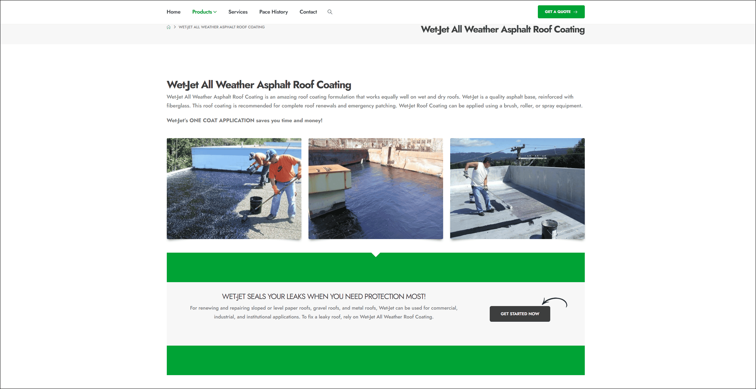 Pace Products mobile website layout
