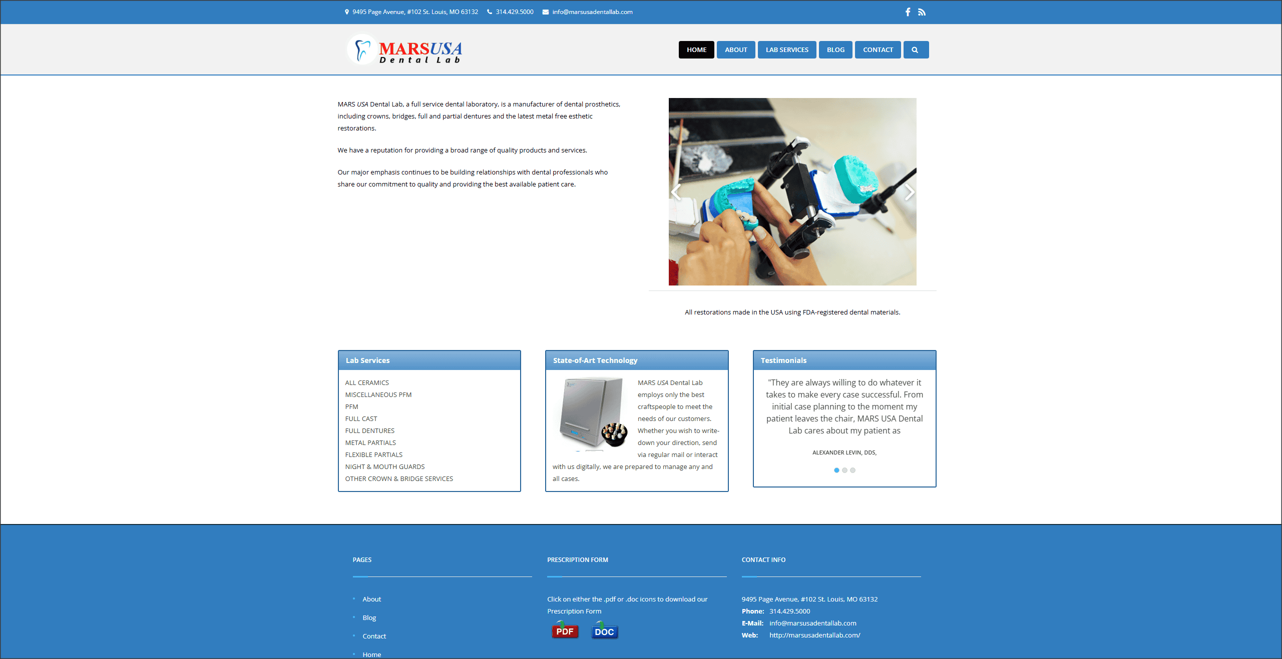 Mars USA Dental Labs homepage website design by OHS Publishing