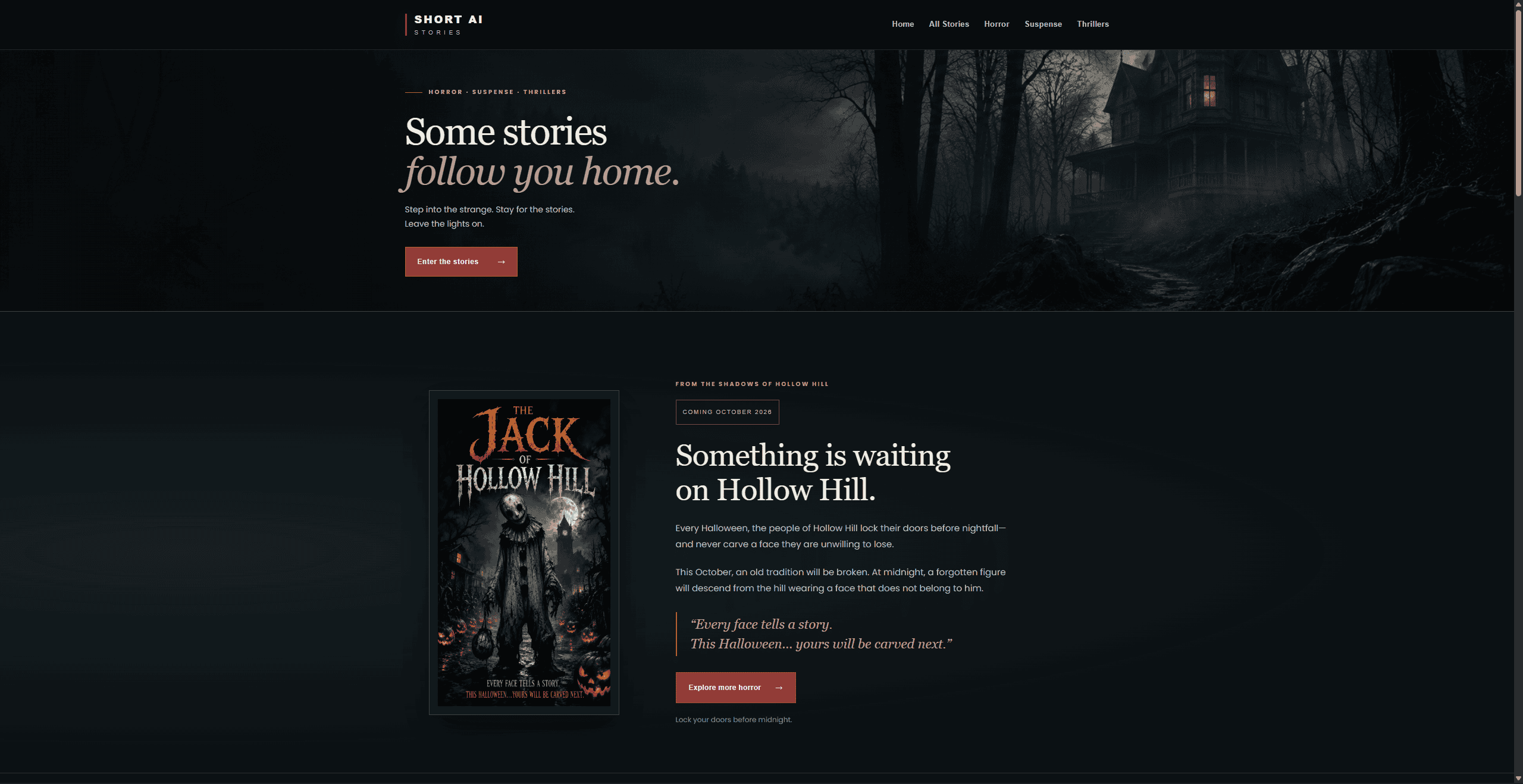 Short AI Stories homepage website design by OHS Publishing