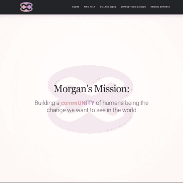 Morgan's Mission website homepage with community-focused message.