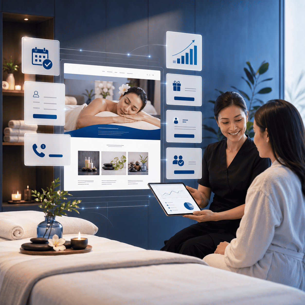 Day spa and massage therapist website design mockup by OHS Publishing