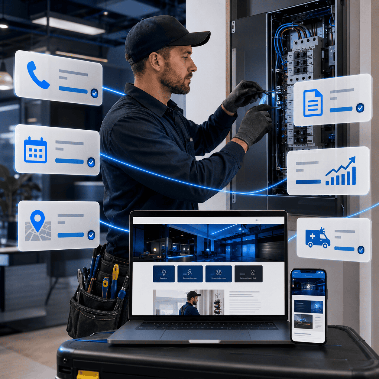 Electrician website design mockup by OHS Publishing