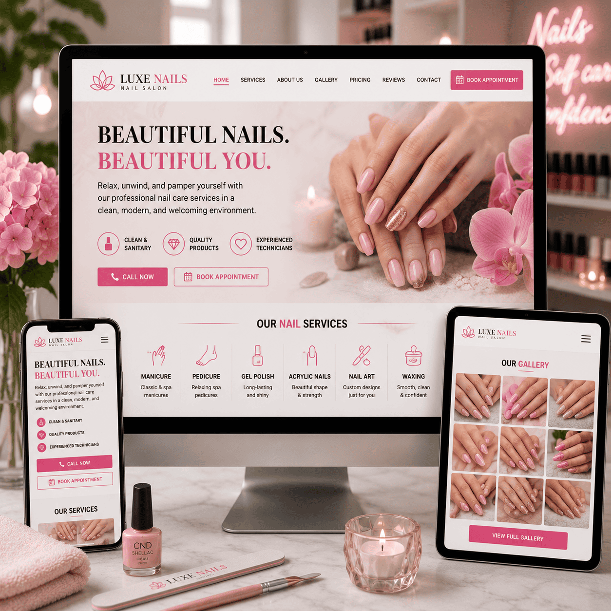 Nail salon website design mockup by OHS Publishing