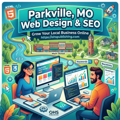 Illustration of web designers working on SEO and web design in Parkville, MO.