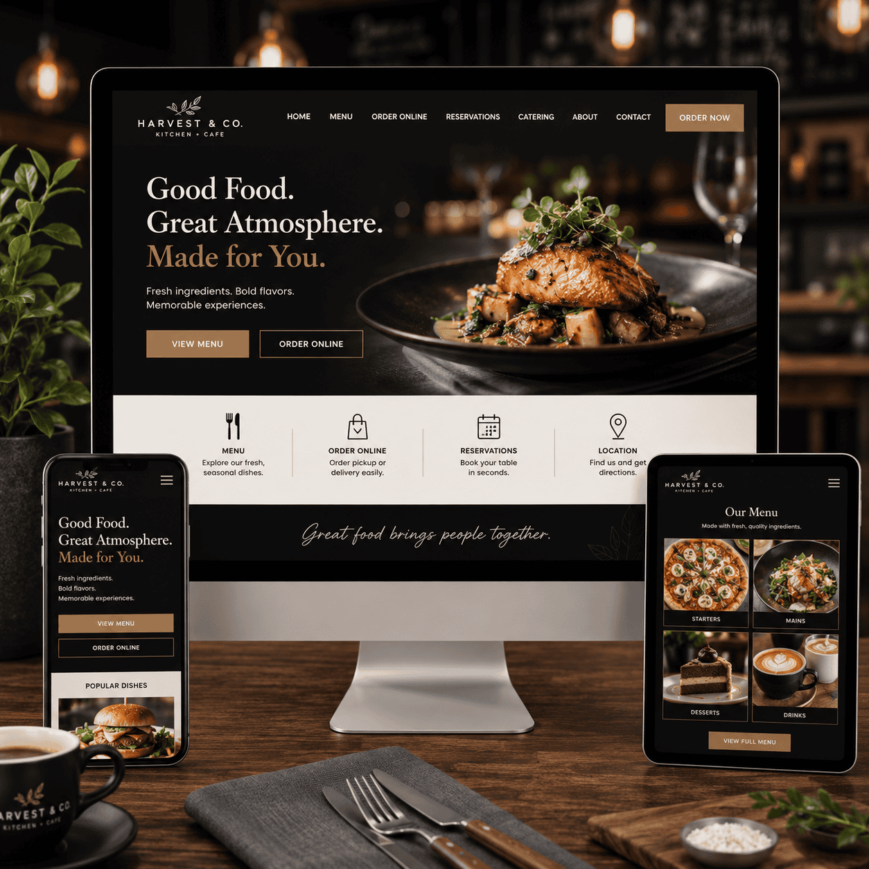 Restaurant and cafe website design mockup by OHS Publishing