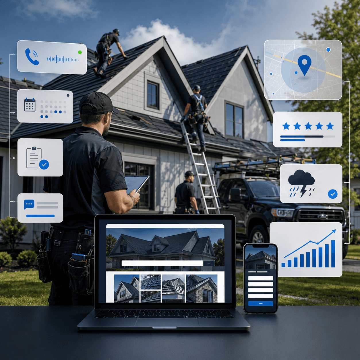 Roofing website design mockup by OHS Publishing