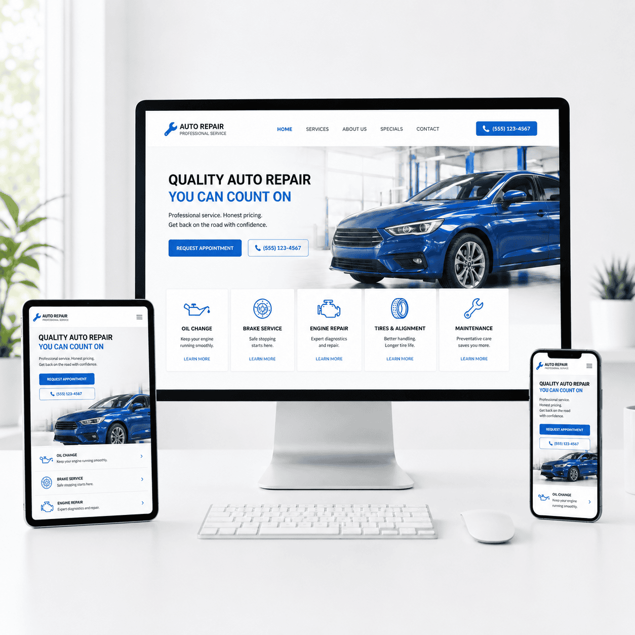 Auto repair website design mockup by OHS Publishing