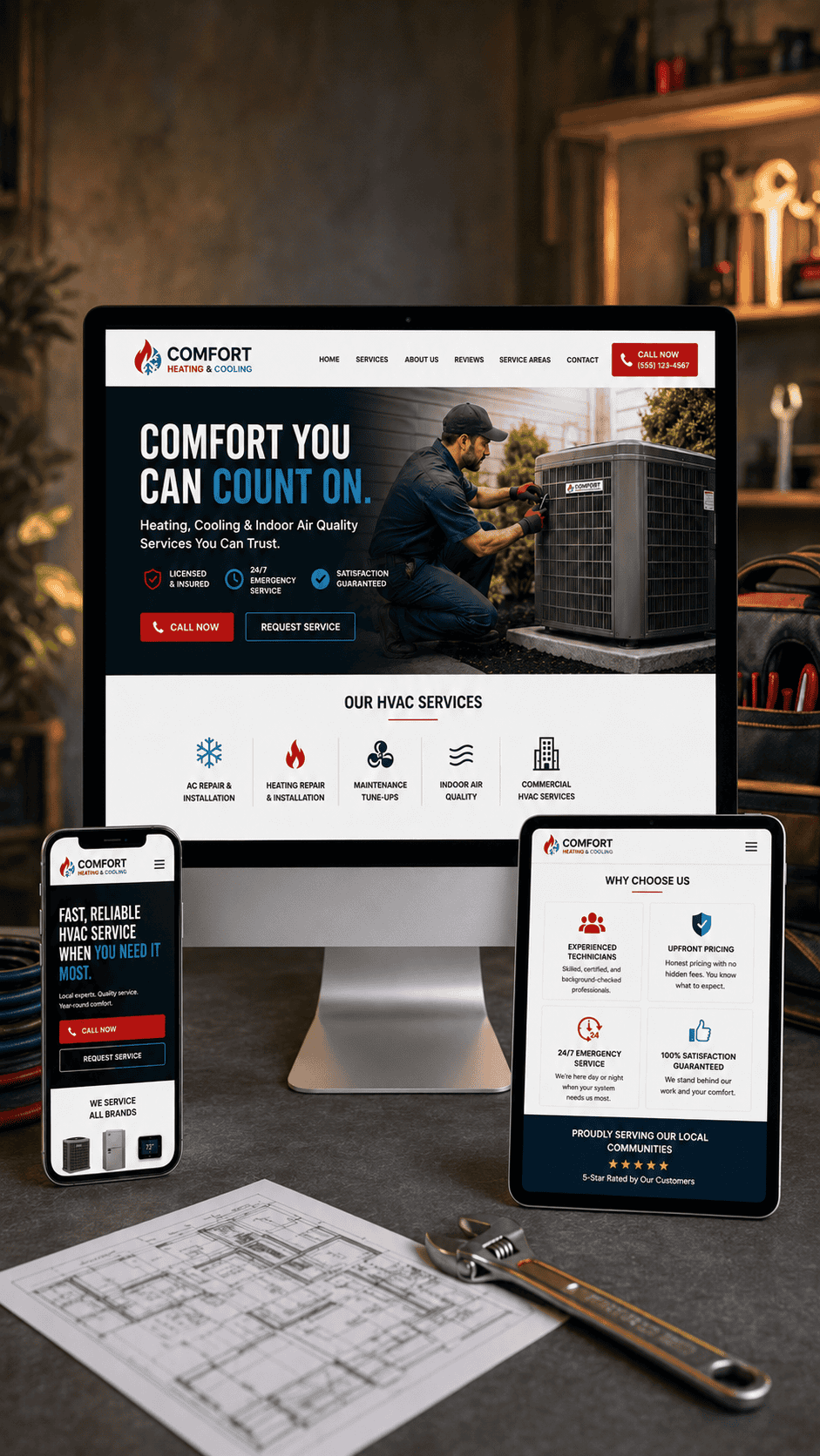 HVAC contractor website design mockup by OHS Publishing