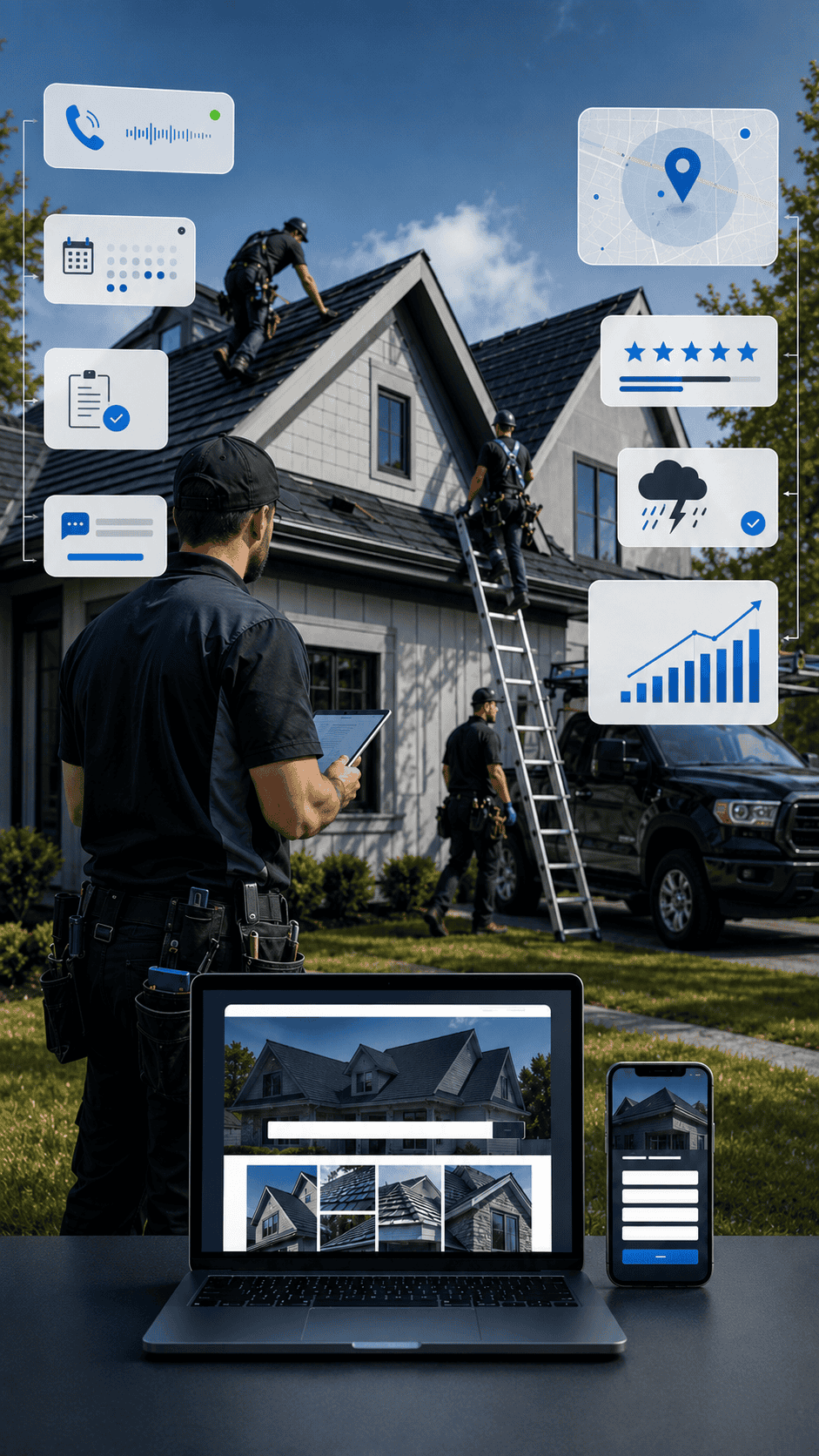 Roofing website design mockup by OHS Publishing