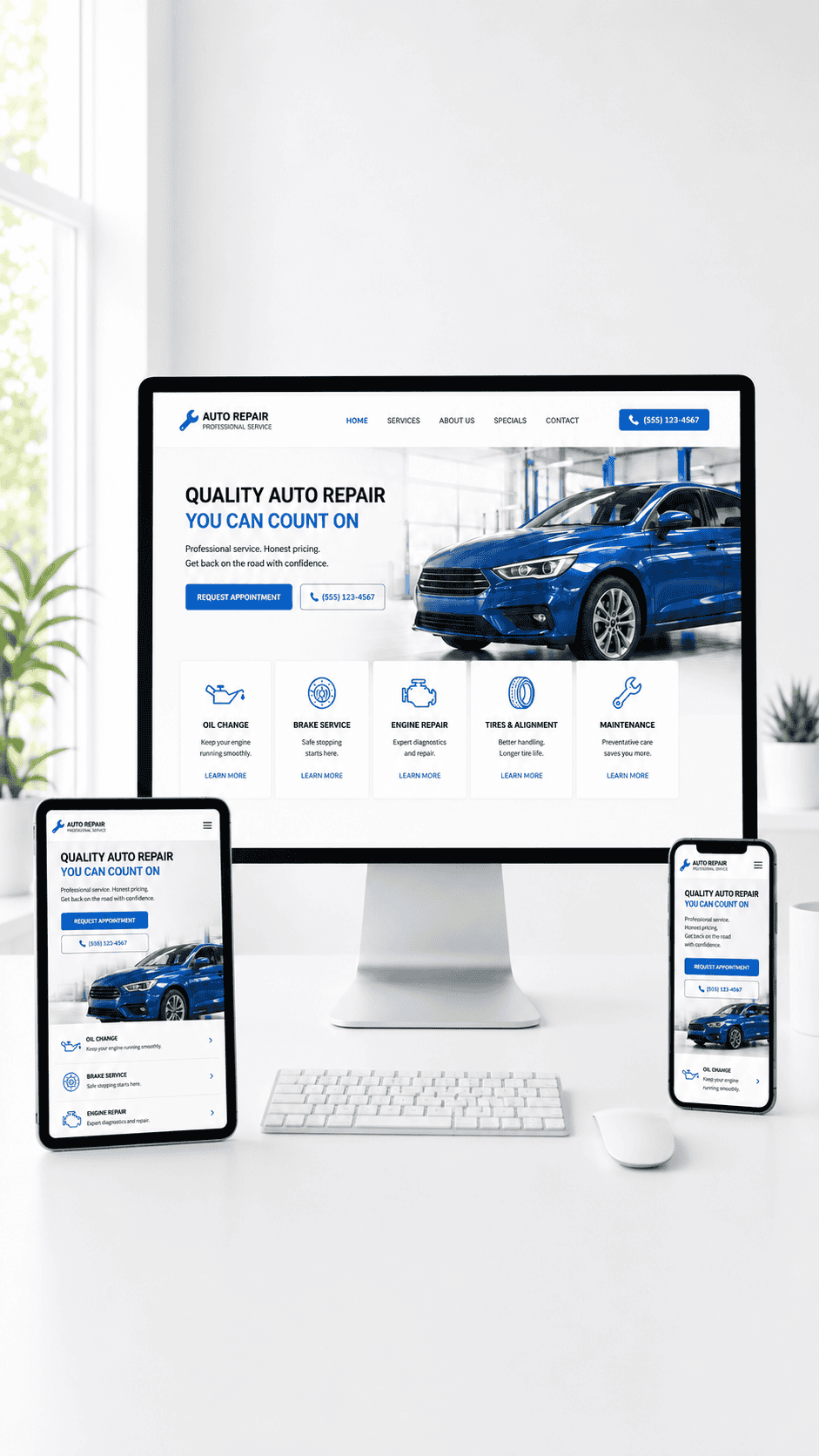 Auto repair website design mockup by OHS Publishing