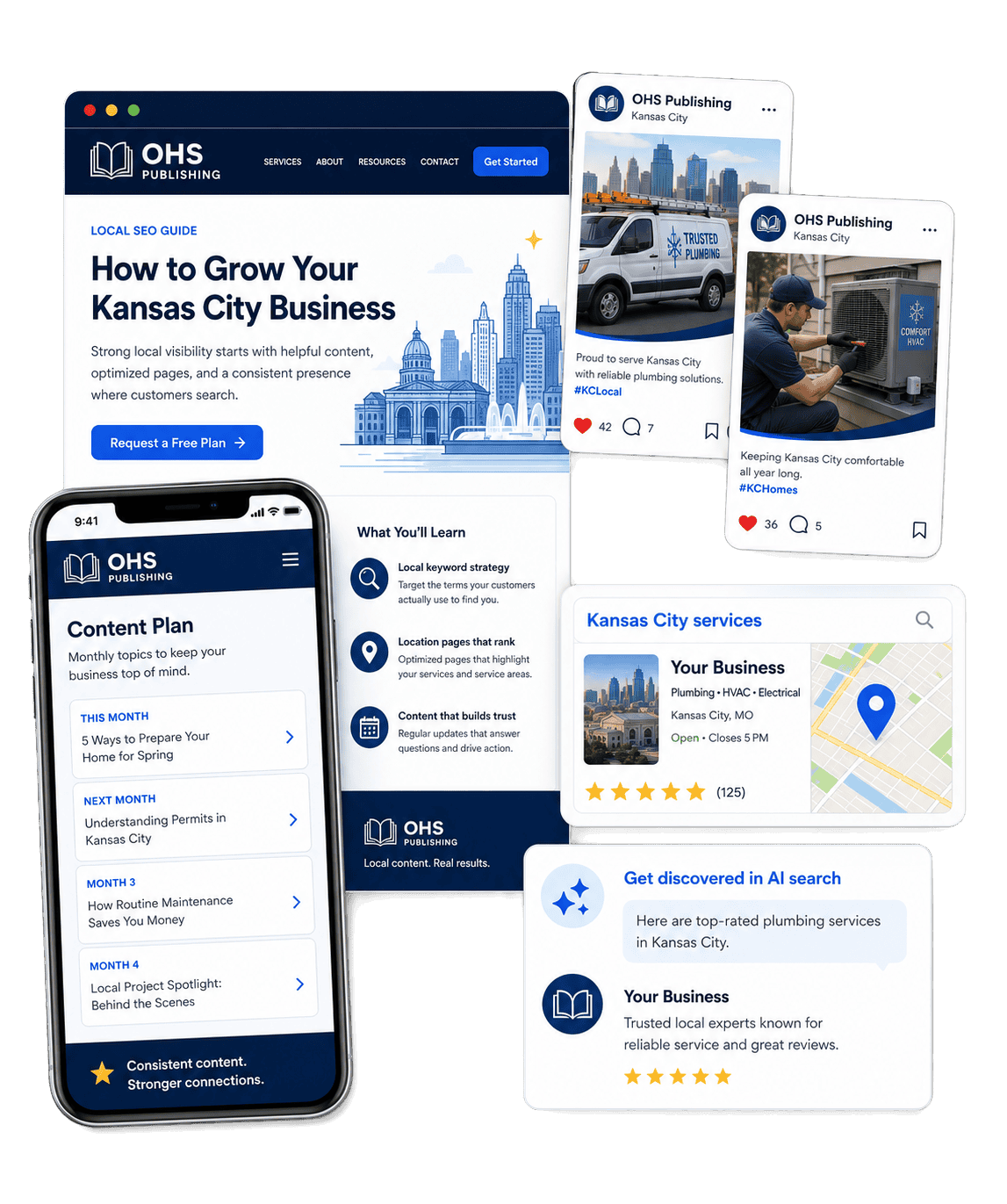 OHS Publishing content marketing, social media, local SEO, and AI search services