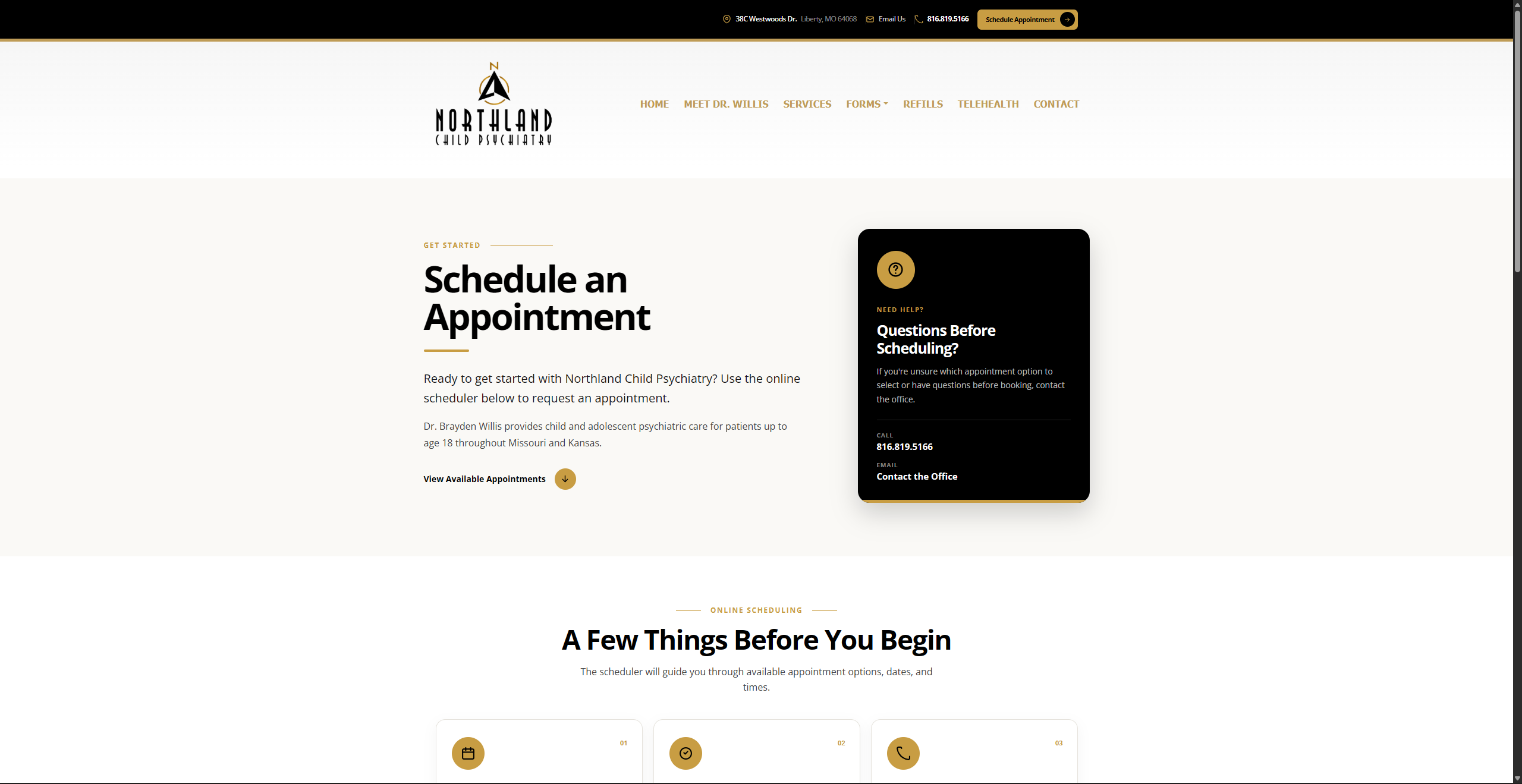 Northland Child Psychiatry mobile website layout