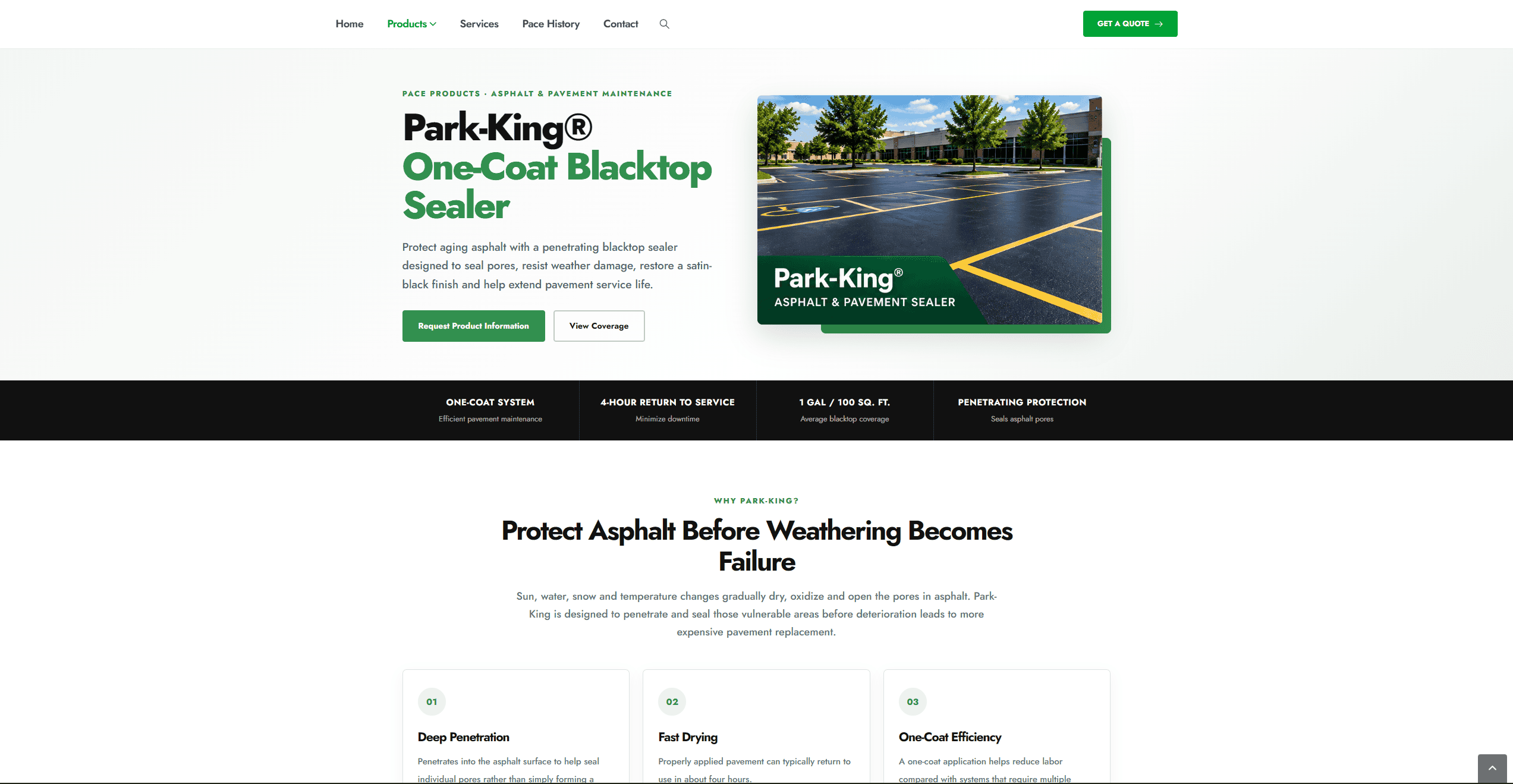 Pace Products mobile website layout
