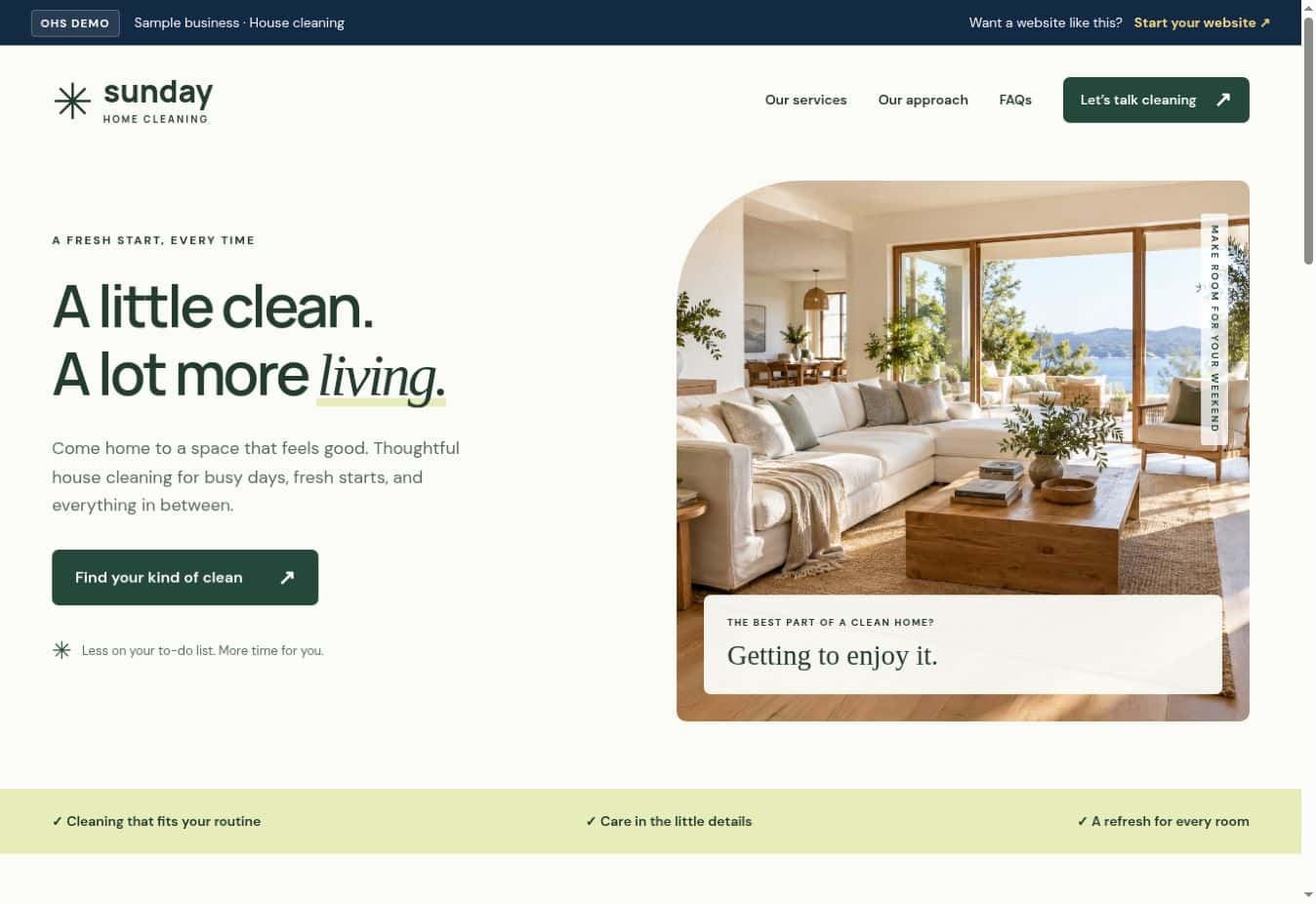 Sunday Home cleaning website demo: a welcoming design for a local service business