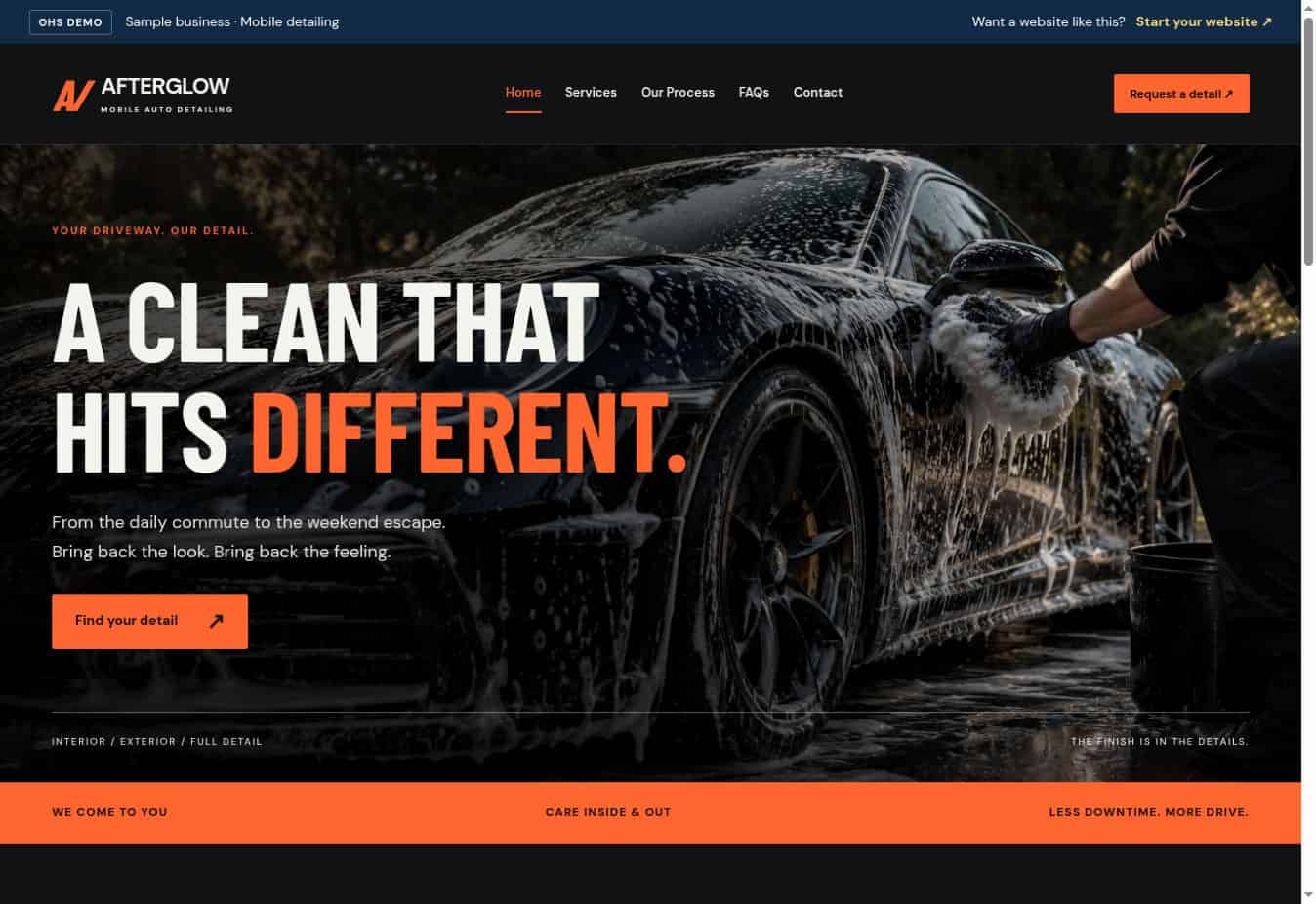 Afterglow mobile detailing website demo by OHS Publishing